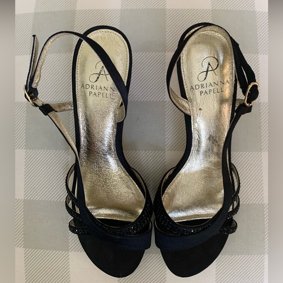 Adrianna Papell black satin heels with beads and sparkly heel - Picture 8 of 10